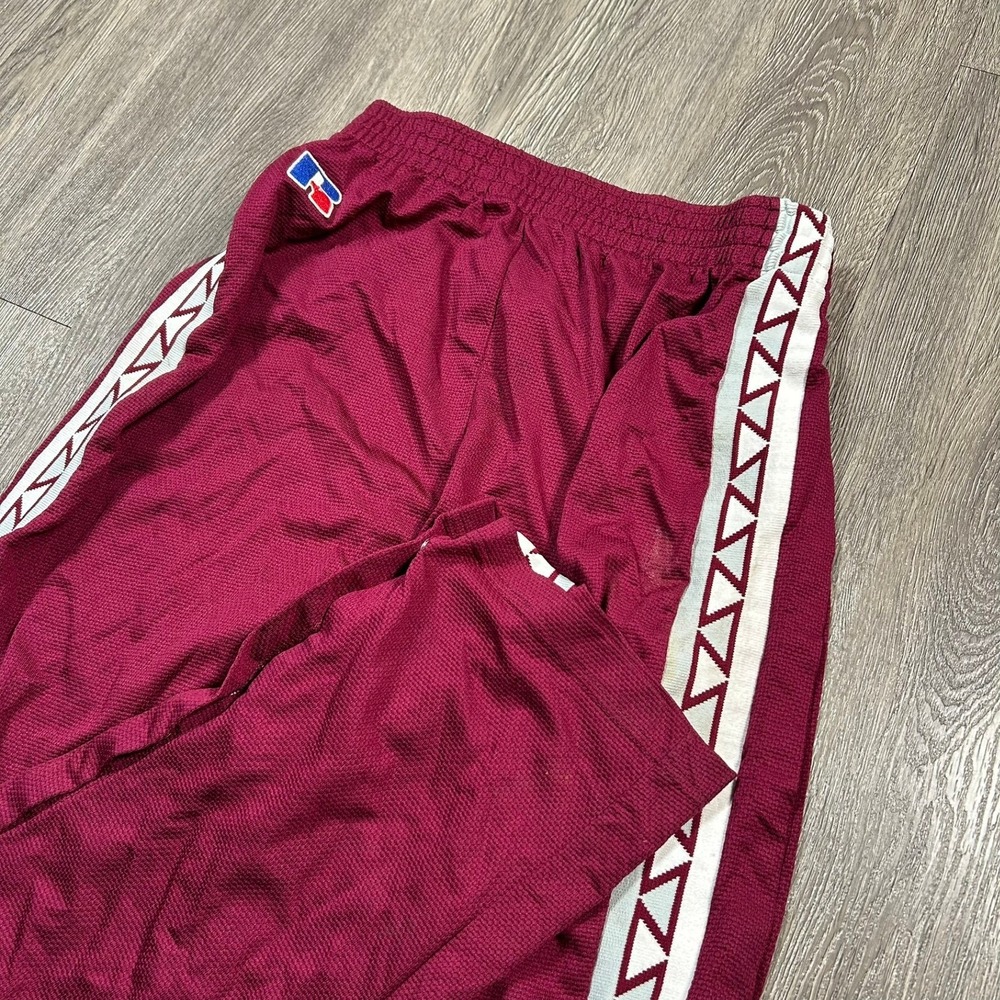 Russell Athletic Track Pants Medium Red Geometric Side Stripe Nylon Made in USA